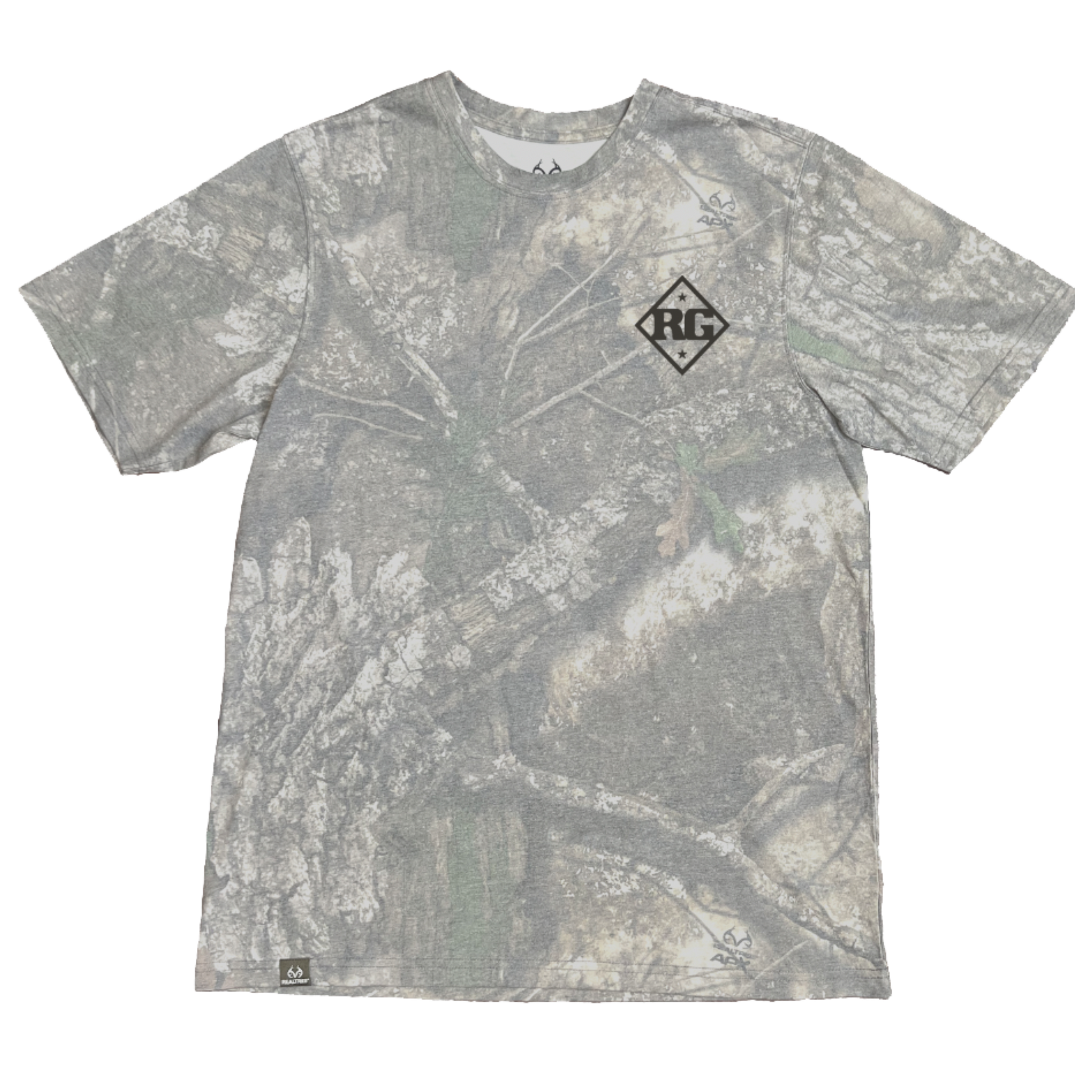 Camouflage t-shirt with a logo on a white background