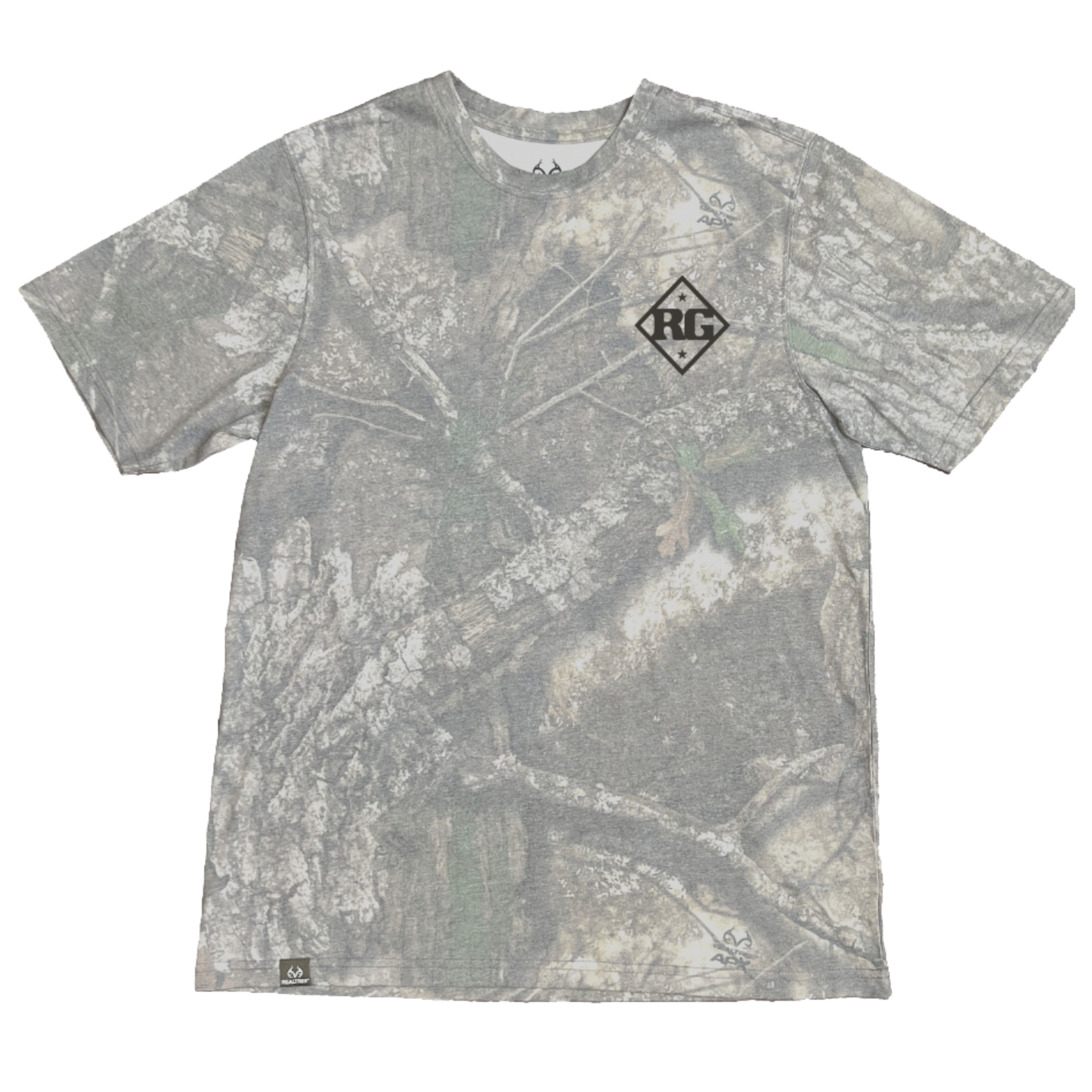 Camouflage t-shirt with a logo on a white background