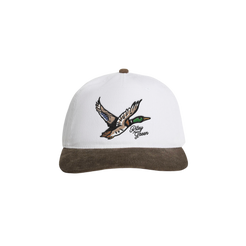 White and brown cap with duck logo and 'Riley Green' text on a white background