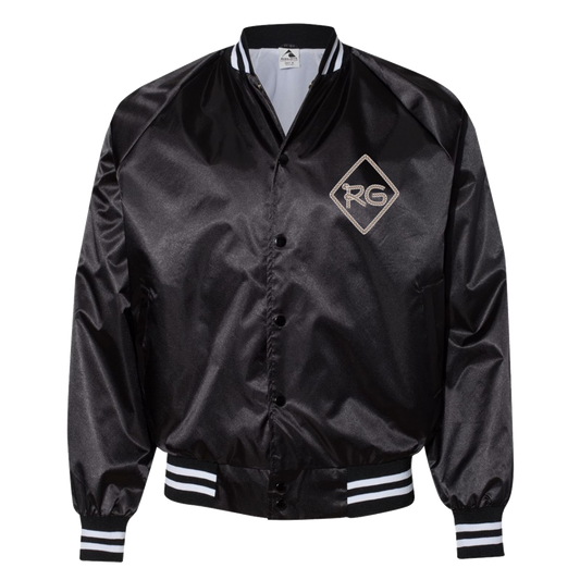 RG black and white rope bomber jacket front Riley Green