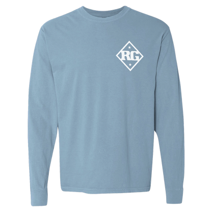 Ice blue RG long sleeve tee front Riley Green